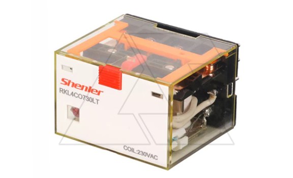 Реле RKL4CO730LT, 4CO, 10A(250VAC/30VDC), 230VAC, мех. индикация, тест-кнопка с блокировкой, LED Shenler даташит схема
