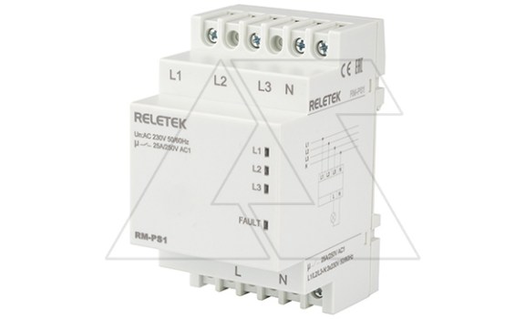 Реле выбора приоритетной фазы RM-PS1, 3NO+N, 25A, 220VAC, Umin(190V)/Umax(280V), 1s/150ms, LED, 3M фото