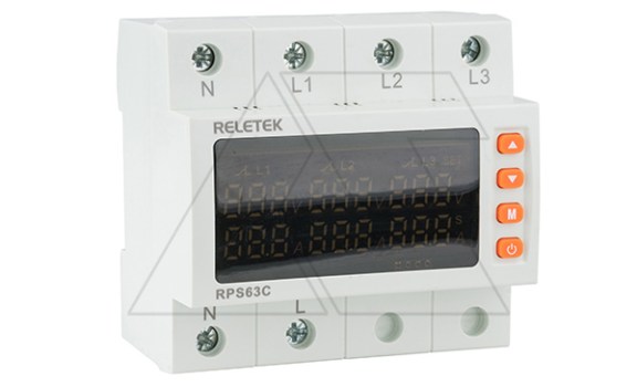 Реле выбора приоритетной фазы RPS63C, 3NO+N, 63A, 220VAC, Umin(80_210V)/Umax(220_300V), 0_20s/0_600s, цифровой дисплей, 5M фото