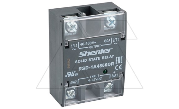 Реле твердотельное RSD-1A4860DR, однофазное, мгновенное переключение, 1NO, 60А(40_530VAC), 4_32VDC, W=45mm фото