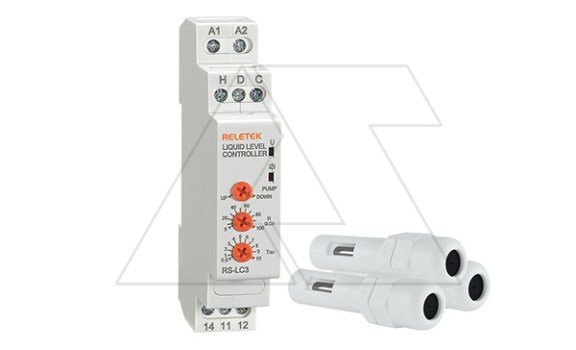 Реле контроля уровня RS-LC3, 1CO, 8A(250VAC), 24_240VAC/DC, 5_100 kOhm, 0.5_10s, без датчиков, 1M фото