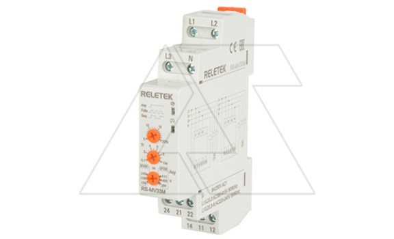 Реле контроля фаз RS-MV33M, 3P/3P+N, 2CO, 266_540VAC(L-L)/ 154_312VAC(L-N), 0,1-10s, обрыв, чередование, асимметрия (5_20%) , 1M фото