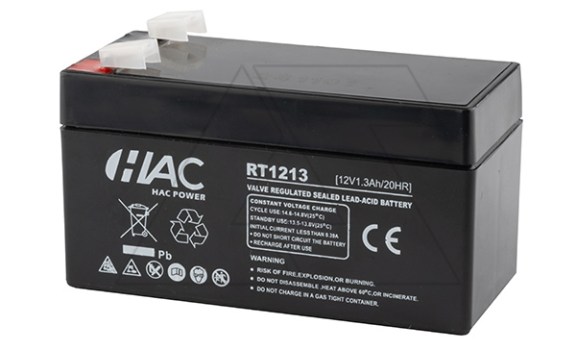 Батарея аккумуляторная HAC RT1213, F1, 12V/1.3Ah, 98х43.5х53(59) ДхШхВ, 0.52 кг, 6-8 лет фото