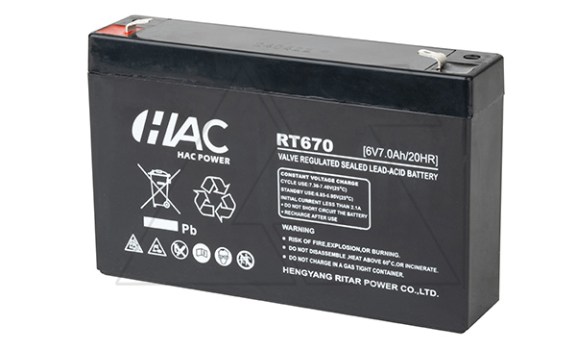 Батарея аккумуляторная HAC RT670, F1, 6V/7Ah, 151x34х94(100) ДхШхВ, 1.0 кг, 6-8 лет фото