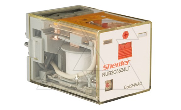 Реле RUB3C5524LT, 3CO, 10A(250VAC/24VDC), 24VAC, мех. индикация, тест-кнопка с блокировкой, LED фото