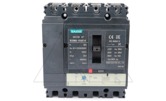 Авт. выключатель SDM6-100F 4P, In=100A, TMD, Ir=0.8_1In, Ii=10In, Icu/Ics=36kA/400V Saide даташит схема