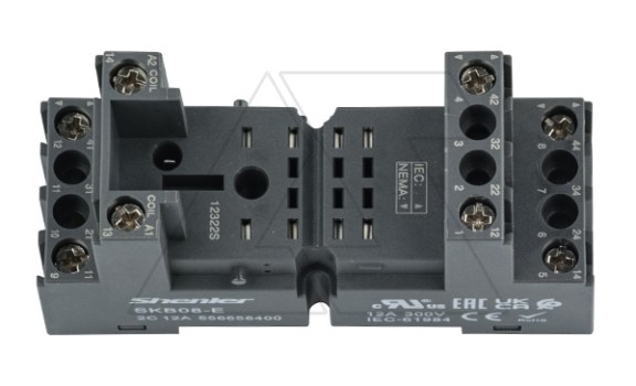 Цоколь SKB08-E, 12A(300V), винтовой зажим, черный, на рейку DIN35/панель, для RKE2, RKF2, R2N, MY2, 55.32, KMY2, PT2, RCM2 Shenler даташит схема