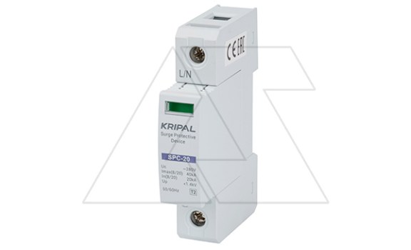 Разрядник SPC-20/280/1P, 1P, 280VAC, In=20kA(8/20µs), класс C, индикация, 1M фото