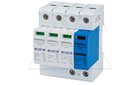 Разрядник SPC-20/280/3P+N, 3P+N, 280VAC, In=20kA(8/20µs), класс C, индикация, 4M фото