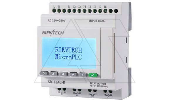 Программируемый логический контроллер SR-12AC-R, 110_240VAC, 8DI, 4RO(10A), RTC, Ethernet, ЖКИ Rievtech даташит схема