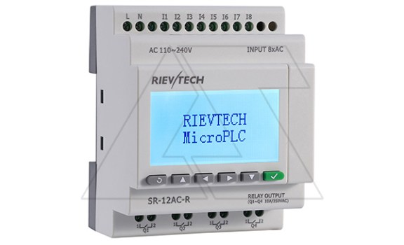 Программируемый логический контроллер SR-12AC-R, 110_240VAC, 8DI, 4RO(10A), RTC, Ethernet, ЖКИ Rievtech даташит схема