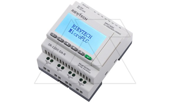 Программируемый логический контроллер SR-12DC-DA-R, 12_24VDC, 8DI(4AI/0_10V), 4RO(10A), RTC, Ethernet, ЖКИ Rievtech даташит схема