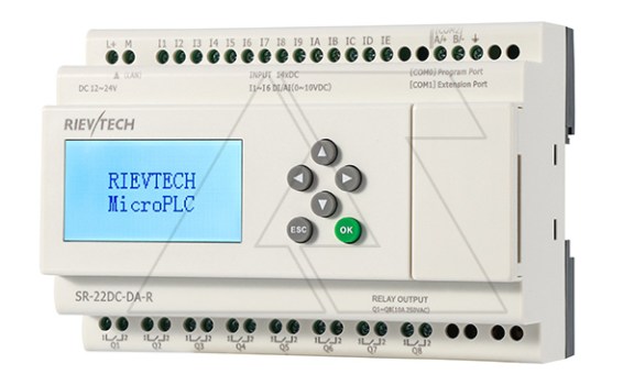 Программируемый логический контроллер SR-22DC-DA-R, 12_24VDC, 14DI(6AI/0_10V), 8RO(10A), RTC, Ethernet, ЖКИ Rievtech даташит схема