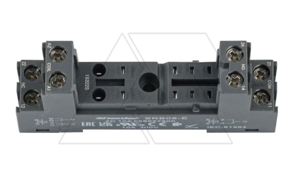 Цоколь SRB08-E, 10A(300V), винтовой зажим, черный, на рейку DIN35/панель, для R2G1CH, R2G2CH, RM84, RM85, RM87L, RM87P, RMP84, RMP85, 41.52, 41.61, 41 Shenler даташит схема
