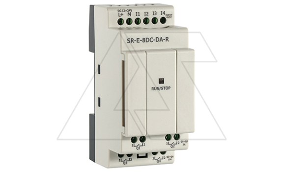 Модуль расширения SR-E-8DC-DA-R, 12_24VDC, 4DI/AI(0_10V), 4RO(2RO/3A+2RO/10A), для ПЛК серий SR и PR Rievtech даташит схема