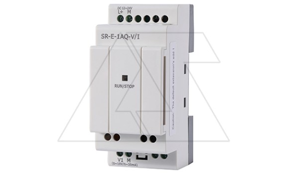 Модуль расширения SR-E-AQ-V/I, 12_24VDC, 1AO(0_10V, 0/4_20mA, res:0.01V/0.02mA), для ПЛК серий SR и PR Rievtech даташит схема