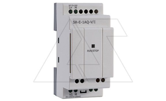 Модуль расширения SR-E-AQ-V/I, 12_24VDC, 1AO(0_10V, 0/4_20mA, res:0.01V/0.02mA), для ПЛК серий SR и PR Rievtech даташит схема