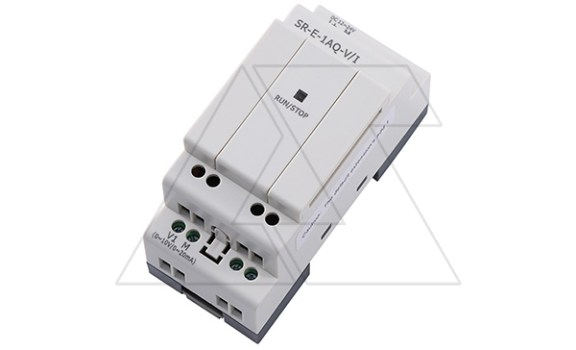 Модуль расширения SR-E-AQ-V/I, 12_24VDC, 1AO(0_10V, 0/4_20mA, res:0.01V/0.02mA), для ПЛК серий SR и PR Rievtech даташит схема