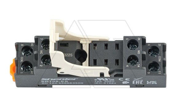 Цоколь SRT08-ES+SR20L, 10A(300V), с фиксатором, винтовой зажим, черный, на рейку DIN35/панель, для RFT2CO, 46.52, G2R-2, KRI2 Shenler даташит схема