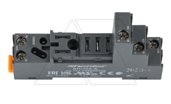 Цоколь SRU05-E, 16A(300V), винтовой зажим, черный, на рейку DIN35/панель, для RFT1CO, 46.61, G2R-1, KRI1 Shenler даташит схема