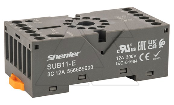 Цоколь SUB11-E, 3CO/11pin, 12A(300V), винтовой зажим, черный, на рейку DIN35/панель, для RUB3CO, R15, 60.13, RRD3, MT3, RUMC3, MK3 фото
