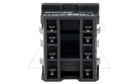 Цоколь SY08-P, 10A(300V), для печатных плат, черный, для RKE2, RKF2, R2N, MY2, 55.32, KMY2, PT2, RCM2 Shenler