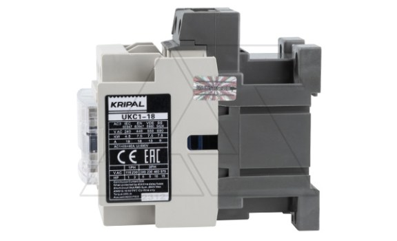 Контактор UKC1-18-11-400AC, 3P, 18A(AC-3), 40A(AC-1), 7.5kW(400VAC), Uк=400VAC, 1NO+1NC Kripal даташит схема