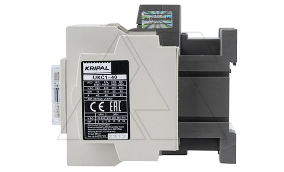 Контактор UKC1-40-22-24AC, 3P, 40A(AC-3), 60A(AC-1), 18.5kW(400VAC), Uк=24VAC, 2NO+2NC Kripal даташит схема