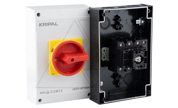 Выключатель нагрузки UKP5-4100, 3Р+N, 100А/AC21, 37kW/AC23A, 440VAC, красная блок. рукоятка, в корпусе IP65 Kripal даташит схема