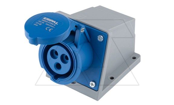 Разъем пром. силовой CEE настенный угловой, гнездо, 16A, 2P+E 6h, 200_250VAC 50/60Hz, IP44, серия Hexie фото