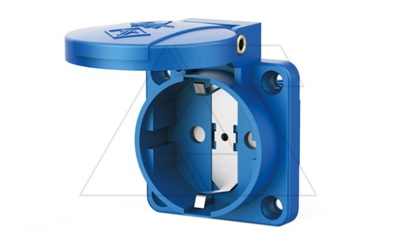 Розетка встраиваемая 16A, SCHUKO без шторок 2P+E, 250VAC 50/60Hz, фланец 50x50mm, IP54, синяя фото