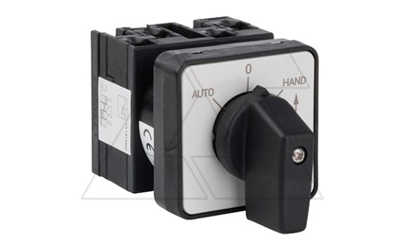 Переключатель UKT0-2-15907/E, 20A, тип AUTO-0-HAND←START (45°), на дверь, фронт IP65 фото