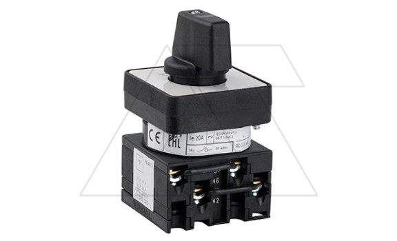 Переключатель UKT0-2-8215/E, 2P, 20A, тип 1→0←2, 2NO на 1_2, на дверь, фронт IP65 Kripal даташит схема