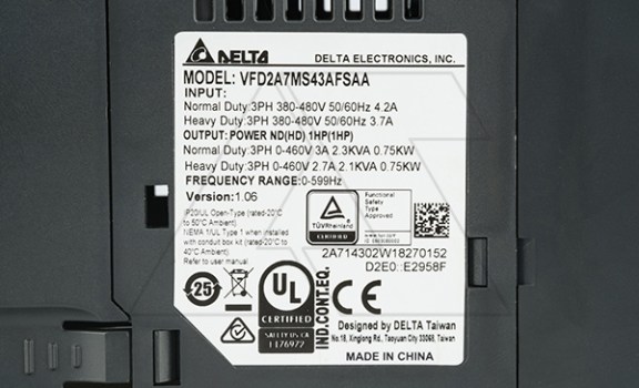 Преобразователь частоты MS300, 400VAC, 0.75/1.1kW, 2.7/3.0A, ЭМС С2, IP20, корп.B Delta даташит схема