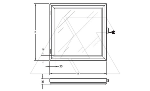 Окно накладное алюминиевое 400x400x46mm, ширина рамы 35mm, с замком, 1шт. ETA даташит схема