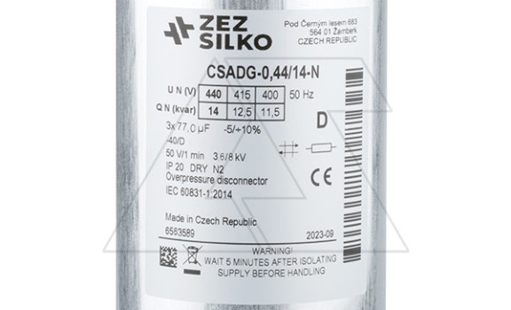 Конденсатор CSADG-0,44/14N, трехфазный, 14kVAr(440VAC), 11.5kVAr(400VAC), MKP заполненный газом, клеммник S=16mm², нормальный режим, IP20 ZEZ Silko даташит схема