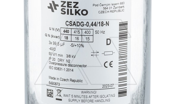 Конденсатор CSADG-0,44/18N, трехфазный, 18kVAr(440VAC), 15kVAr(400VAC), MKP заполненный газом, двухсторонний клеммник S=16mm², нормальный режим, IP20 ZEZ Silko даташит схема