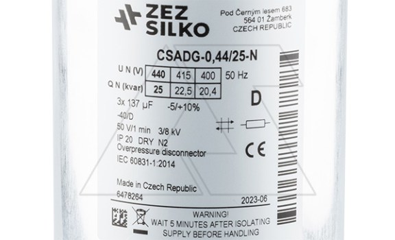 Конденсатор CSADG-0,44/25N, трехфазный, 25kVAr(440VAC), 20,4kVAr(400VAC), MKP заполненный газом, S=25mm², нормальный режим, IP20 ZEZ Silko даташит схема