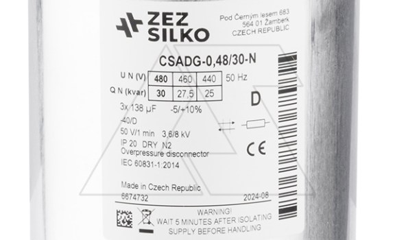 Конденсатор CSADG-0,48/30-N, трехфазный, 30kVAr(480VAC), 25kVAr(440VAC), MKP заполненный газом, клеммник S=25mm², нормальный режим, IP20 ZEZ Silko даташит схема