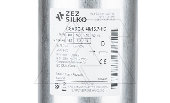 Конденсатор CSADG-0,48/16,7-HD, трехфазный, 16,7kVAr(480VAC), 14kVAr(440VAC), MKP заполненный газом, клеммник S=16mm², тяжелый режим, IP20 ZEZ Silko даташит схема