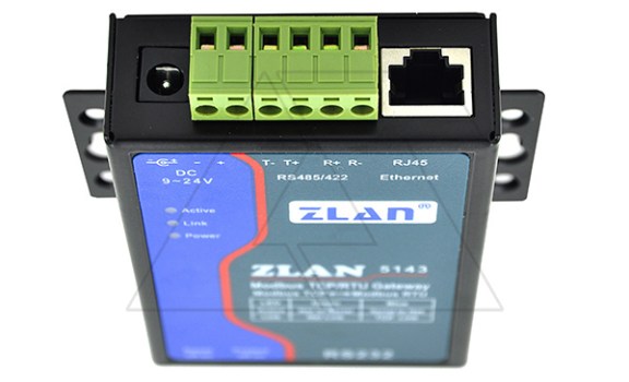 Преобразователь интерфейсов ZLAN5143-EU, RS-232/485/422 в Ethernet, 1xRS-485/422, 1xRS-232, Modbus Gateway, 24VDC, EU Power, DIN35 ZLAN даташит схема