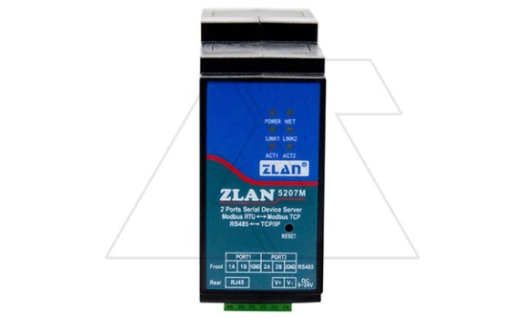 Преобразователь интерфейсов ZLAN5207M, RS-485 в Ethernet, 2xRS-485, Modbus Gateway, MQTT Gateway, 24VDC, DIN35 ZLAN даташит схема