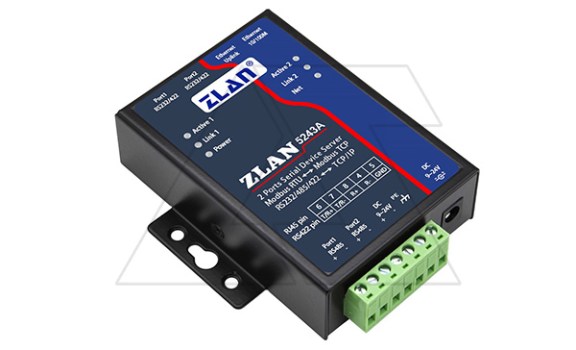 Преобразователь интерфейсов ZLAN5243A, RS-232/485/422 в Ethernet, 2xRS-485, 2xRS-232/422, Modbus Gateway, 24VDC фото