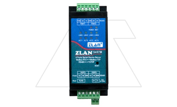 Преобразователь интерфейсов ZLAN5407M, RS-485 в Ethernet, 4xRS-485, Modbus Gateway, MQTT Gateway, 24VDC, DIN35 ZLAN даташит схема