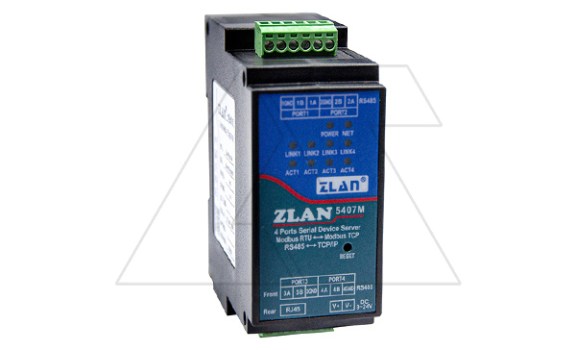 Преобразователь интерфейсов ZLAN5407M, RS-485 в Ethernet, 4xRS-485, Modbus Gateway, MQTT Gateway, 24VDC, DIN35 ZLAN даташит схема