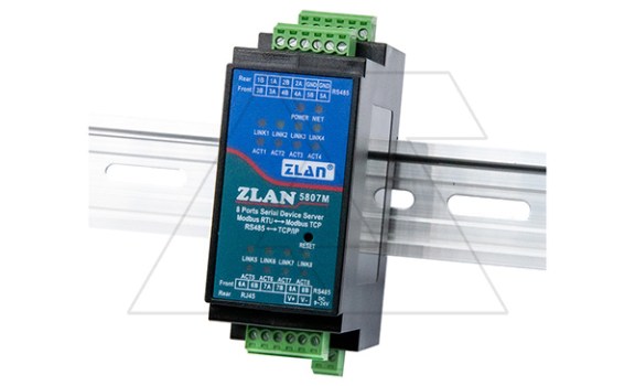 Преобразователь интерфейсов ZLAN5807M, RS-485 в Ethernet, 8xRS-485, Modbus Gateway, MQTT Gateway, 24VDC, DIN35 ZLAN даташит схема
