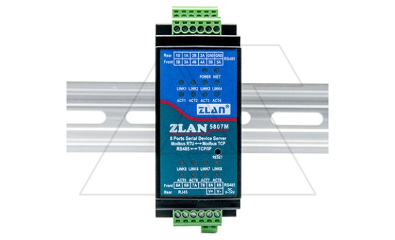 Преобразователь интерфейсов ZLAN5807M, RS-485 в Ethernet, 8xRS-485, Modbus Gateway, MQTT Gateway, 24VDC, DIN35 фото