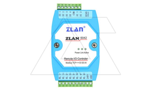 Станция удаленного ввода/вывода ZLAN6042, 4DI, 4RO, 2AI (4..20MA), Ethernet (Modbus TCP), 24VDC, DIN35 фото