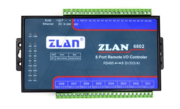 Станция удаленного ввода/вывода ZLAN6802, 8DI, 8RO, 8AI (4..20MA), RS-485 (Modbus RTU), 24VDC фото