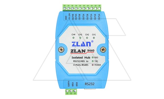 Концентратор последовательных интерфейсов ZLAN9440, RS-232/485 в RS-485, 1xRS-232/485, 4xRS-485, 24VDC, DIN35 фото
